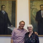 Hartley and Balmes next to portraits of Wilhelm and Alexander von Humboldt