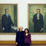 Tawada and Weigel in front of the portraits of the Humboldt brothers
