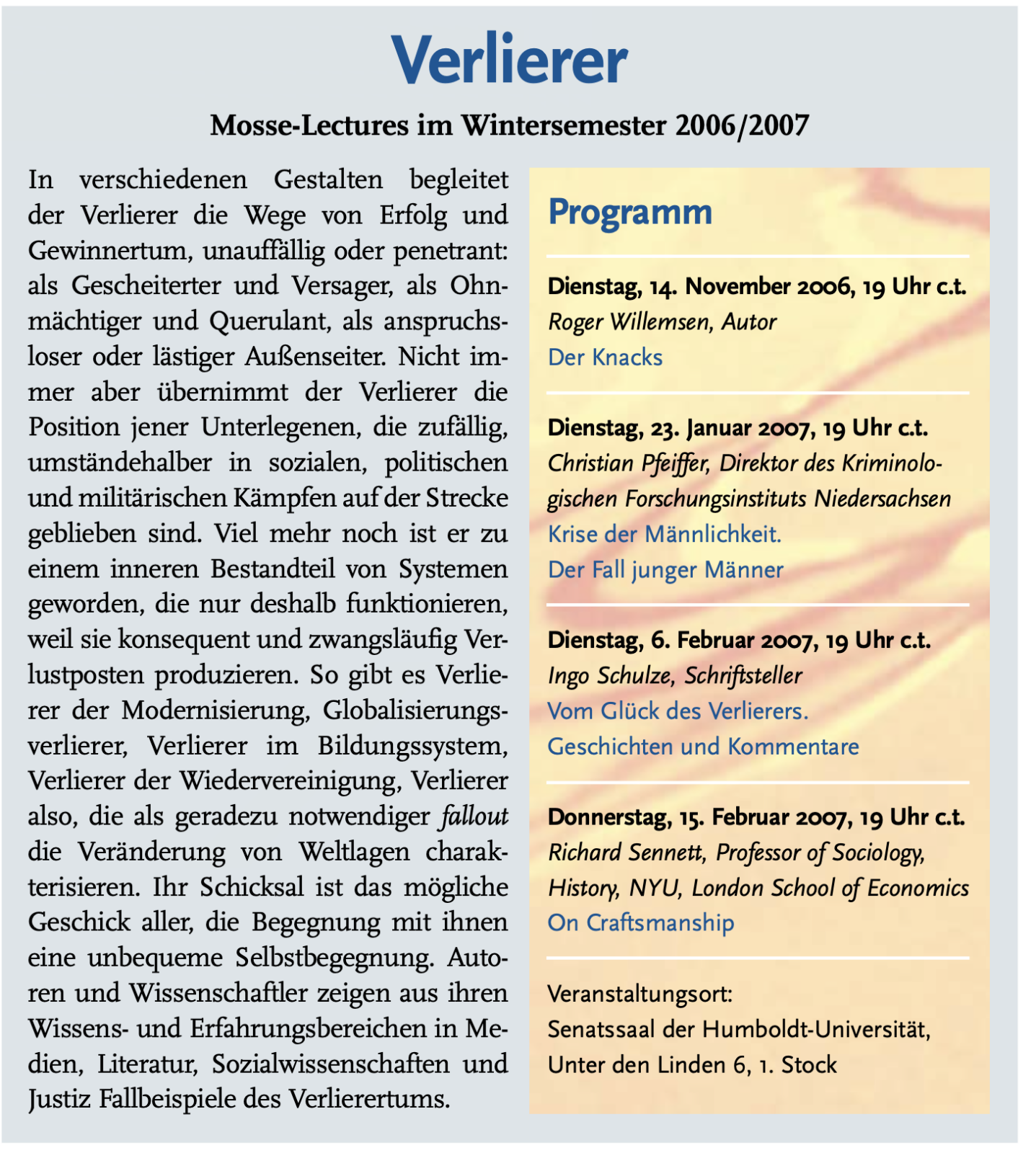 Verlierer Mosse-Lectures im Wintersemester