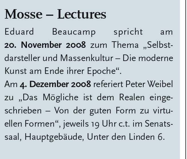 Humboldt: Die Zeitung der Alma Mater Berolinensis 53, Ausgabe 2 (November 2008), 4.