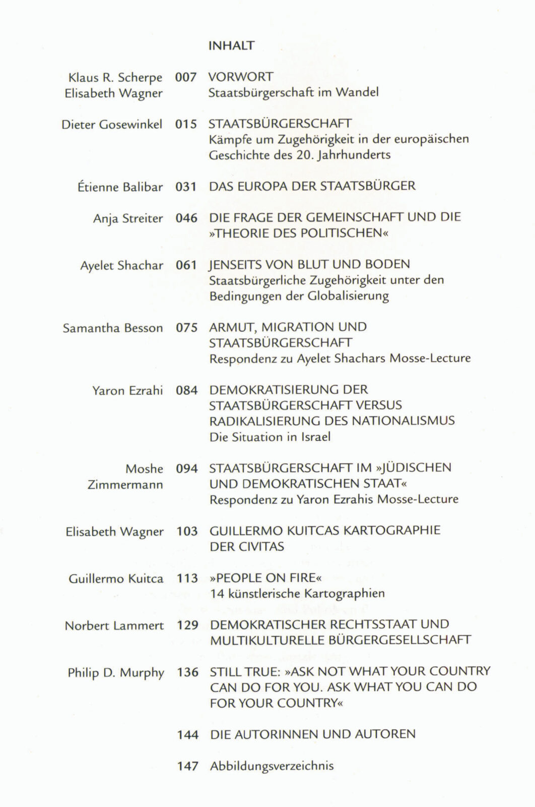 Staatsbürgerschaft table of contents