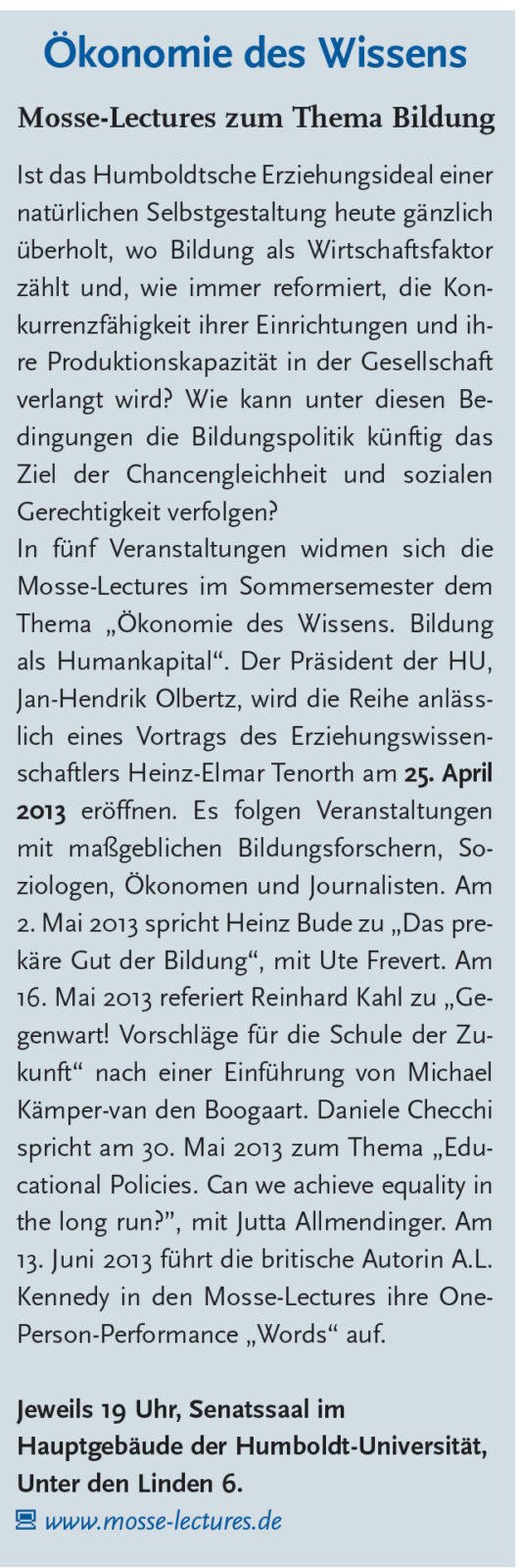 Humboldt: Die Zeitung der Alma Mater Berolinensis 57, Ausgabe 6 (11 April 2013), 7.