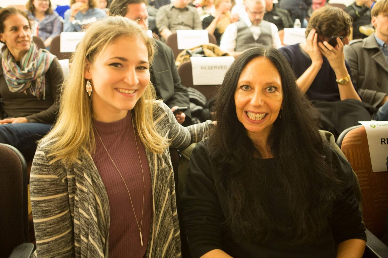 Student Haley McIsaac, left, introduced photographer Inez van Lamsweerde.