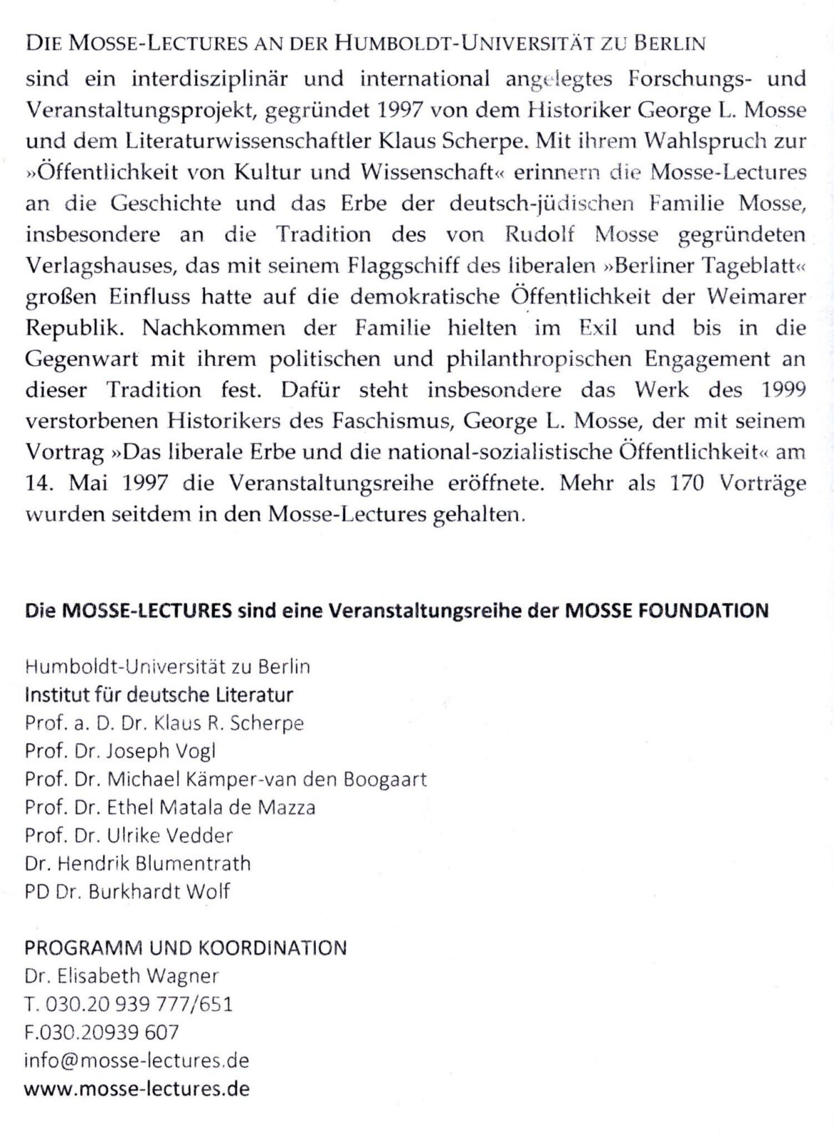 20 Jahre Mosse Lecture poster