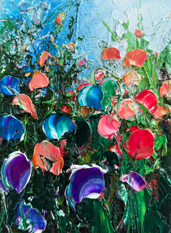 JULIA S POWELL, Flower Field 1 8 by 6" Oil $1100