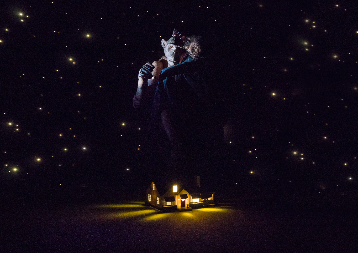 Photo: ChimpanzeeCreated and Directed by Nick Lehane Puppeteers: Rowan Magee, Andy Manjuck, and Emma Wiseman Lighting Designer: Marika Kent Associate Lighting Designer: Ayumu “Poe” Saegusa Sound Designer: Kate Marvin Associate Sound Designer: Avery Orvis Puppet and Scenic Designer: Nick Lehane Stage Manager: Mariah Plante; performance photographed: Thursday, March 7, 2019; 7:00 PM at HERE Arts Center,145 Sixth Ave. NYC; Photograph: © 2019 RICHARD TERMINE. PHOTO CREDIT - Richard Termine