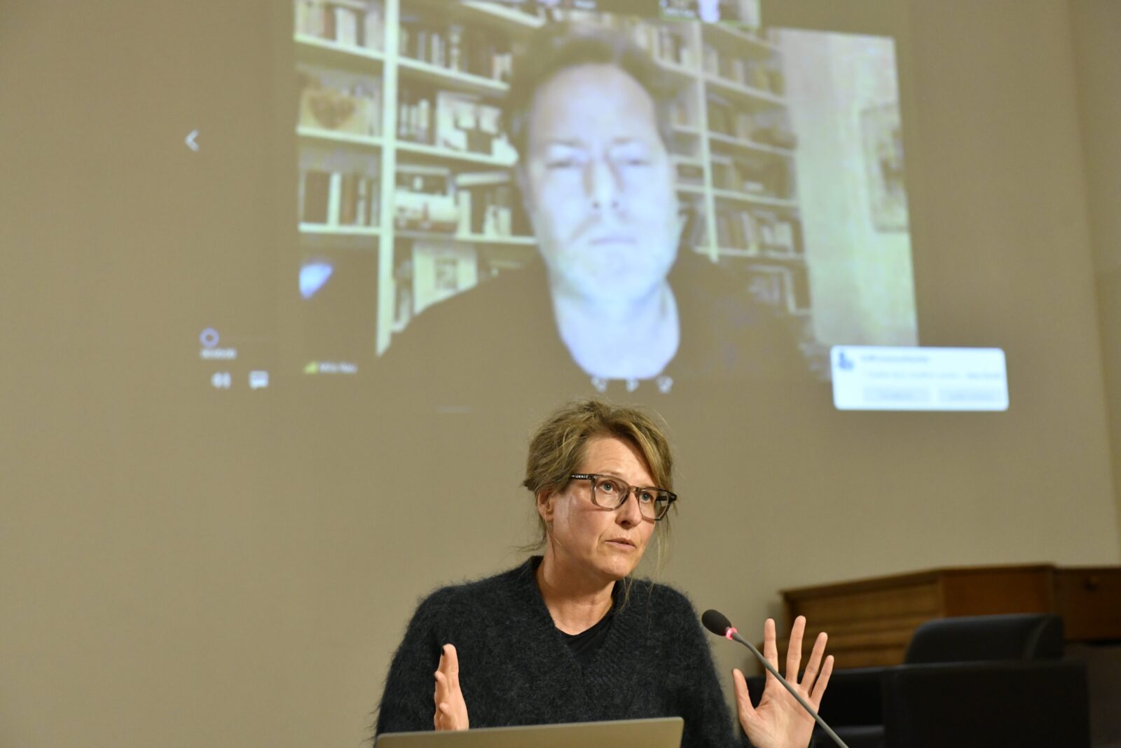 Milo Rau delivering his lecture