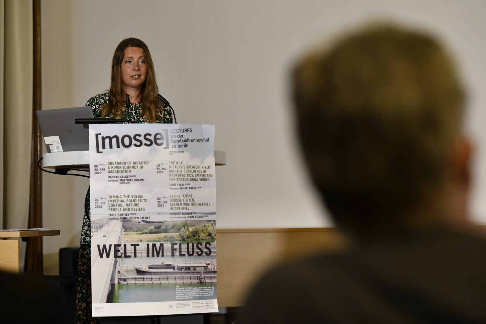 Hannah Cloke lecturing at the podium