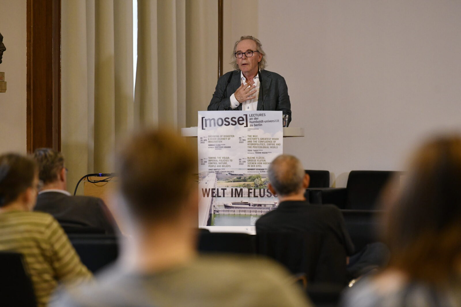 Terje Tvedt lectures at the podium