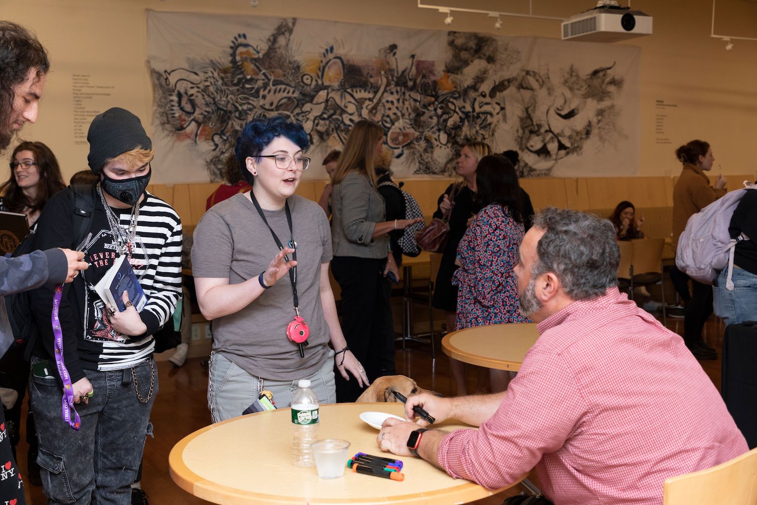 Following his presentation in the University Hall Amphitheater, artist and TV producer Justin Richmond spoke with students about their work and the television and video game industry.