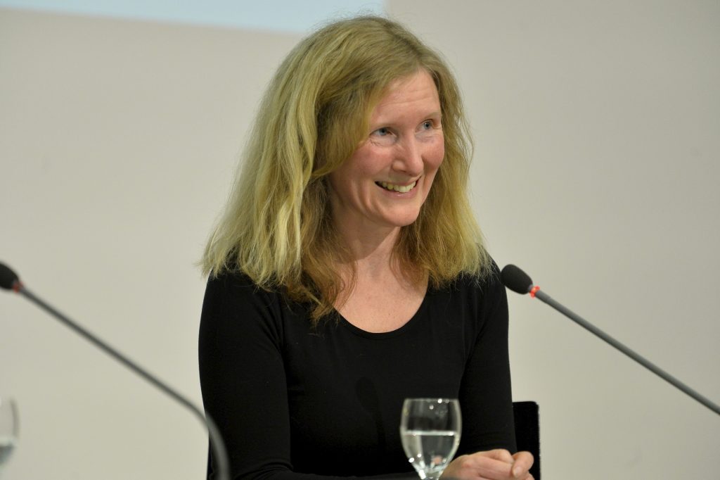 Samantha Harvey addresses the public