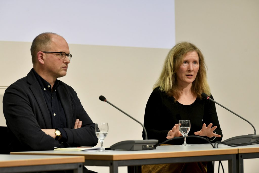 Samantha Harvey speaking to the public