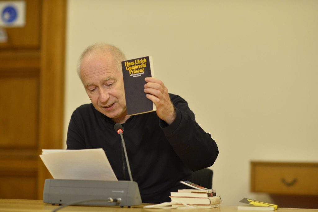 Joseph Vogl holds up Gumbrecth's book
