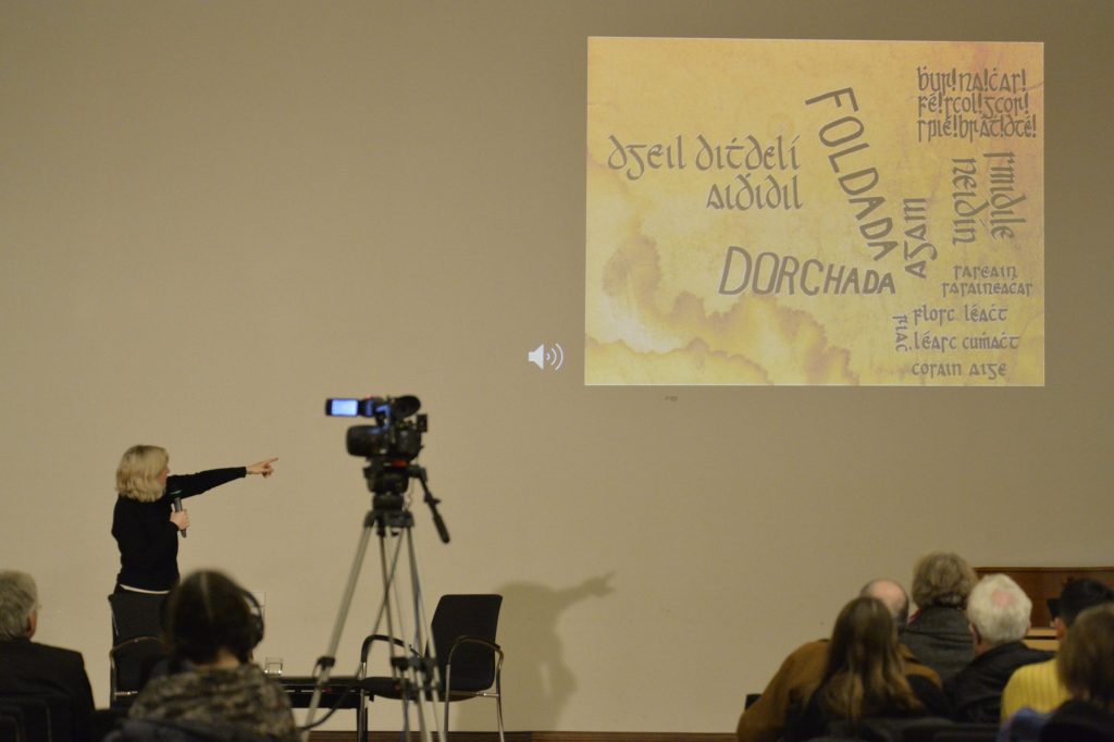 Walshe points to a slide during her lecture