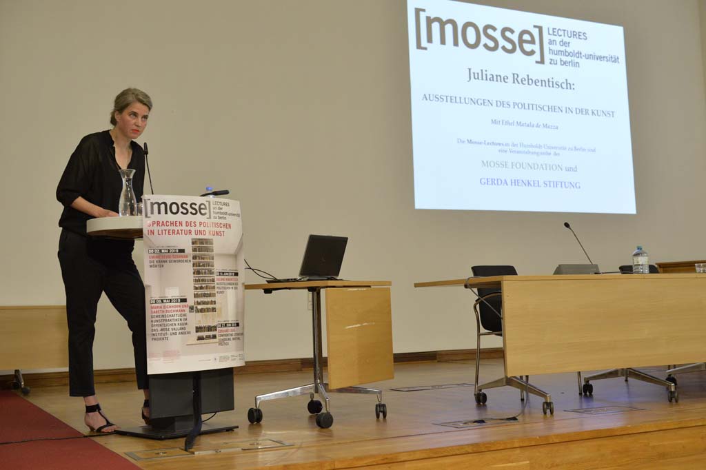 Rebentisch delivers her lecture at the podium
