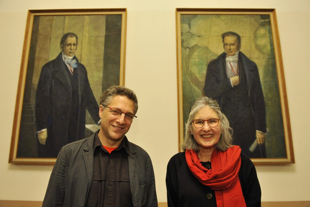 Galison and Daston in front of the portraits of the Humboldt brothers