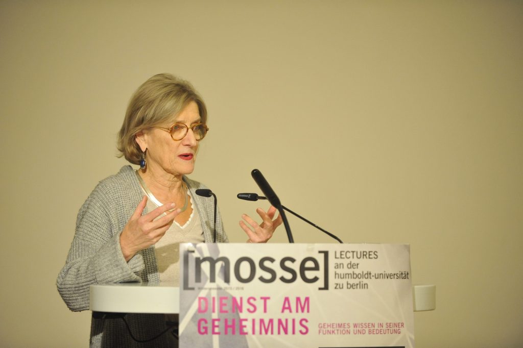 Christina von Braun speaks at the podium
