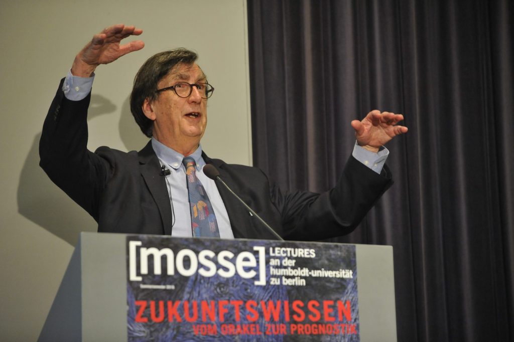 Bruno Latour lectures from the podium
