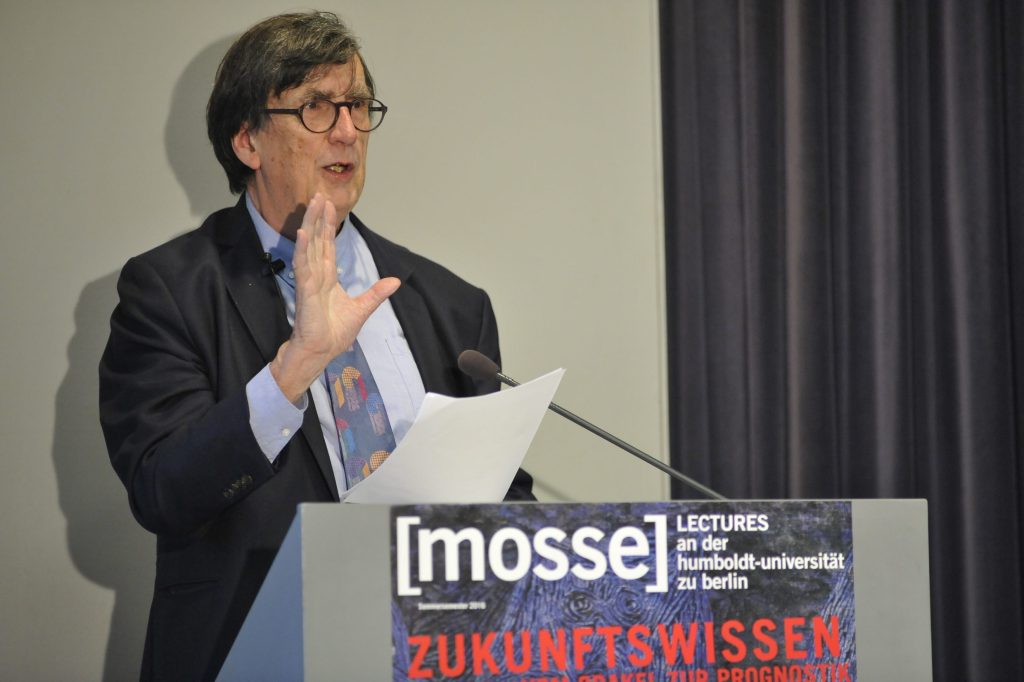 Bruno Latour lectures from the podium