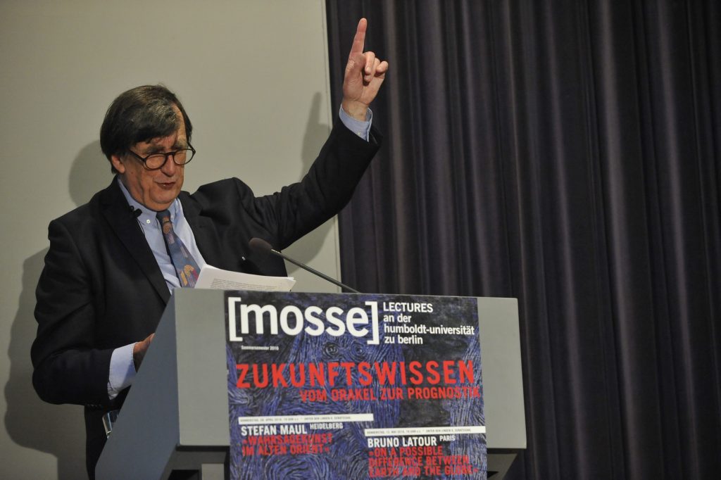 Bruno Latour lectures from the podium