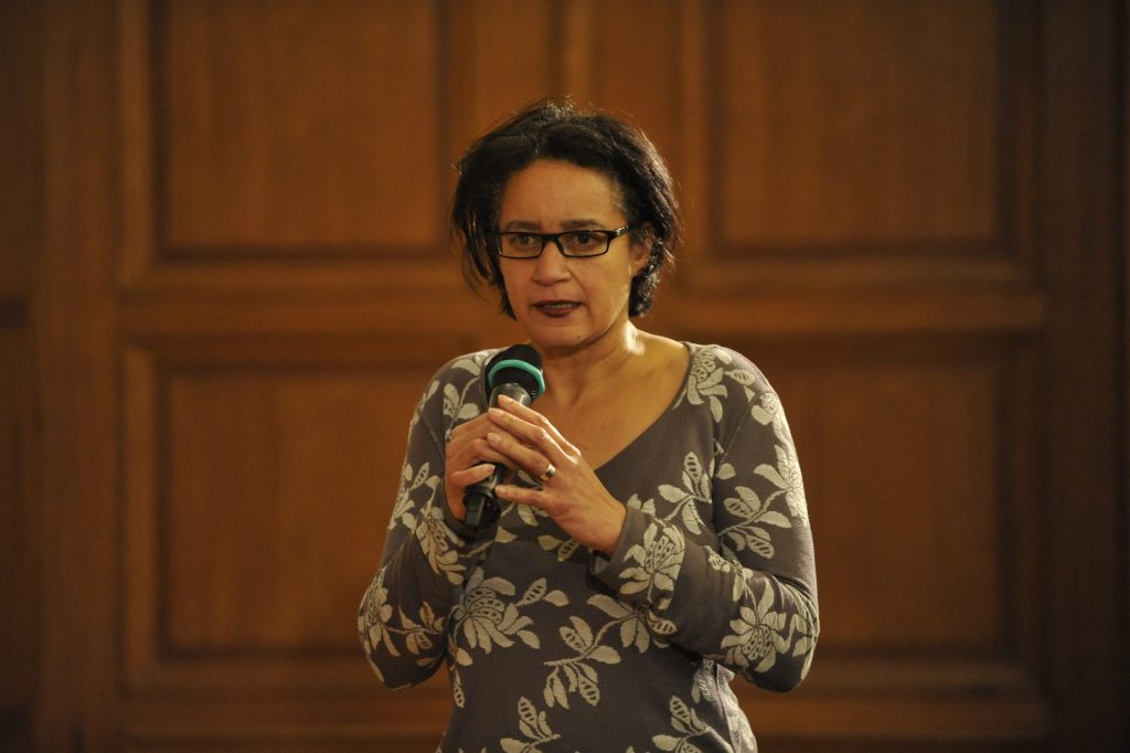 an audience member asks a question