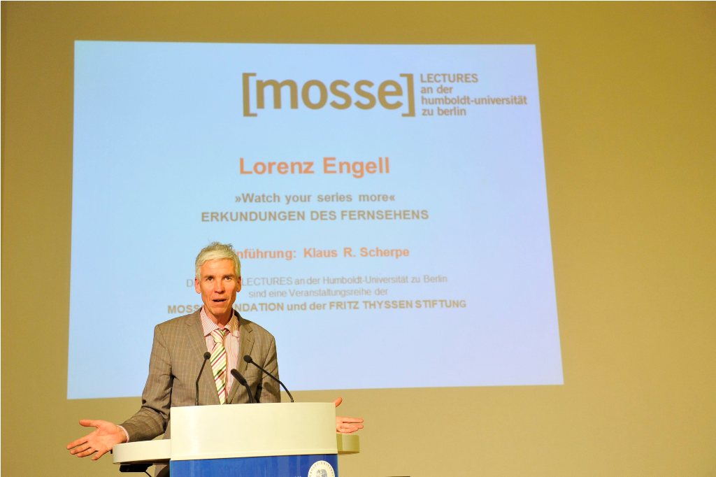 Engell lectures from the podium