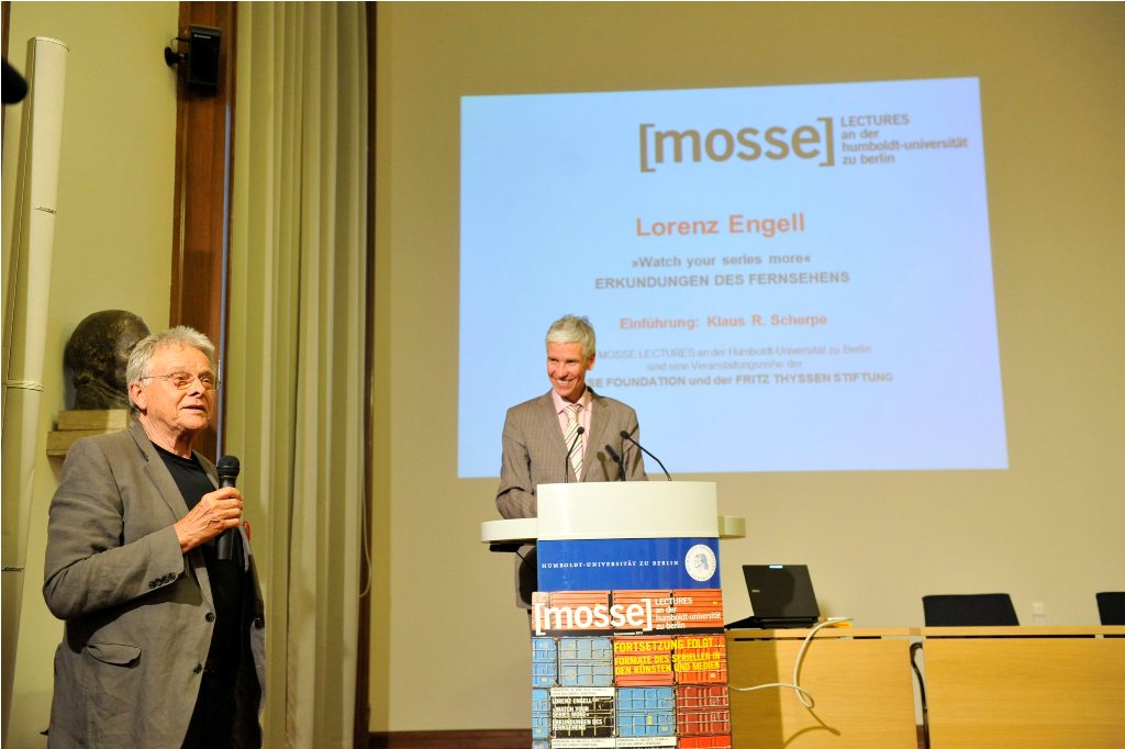 Engell lectures from the podium