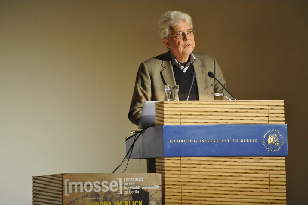 Huyssen speaks from the podium