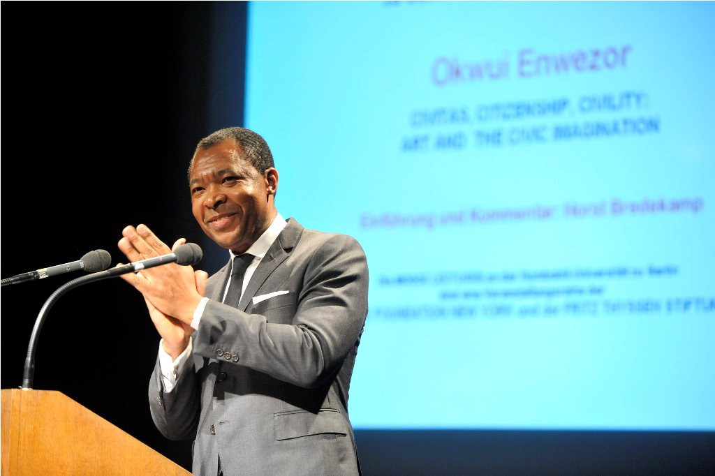 Enwezor lectures from the podium