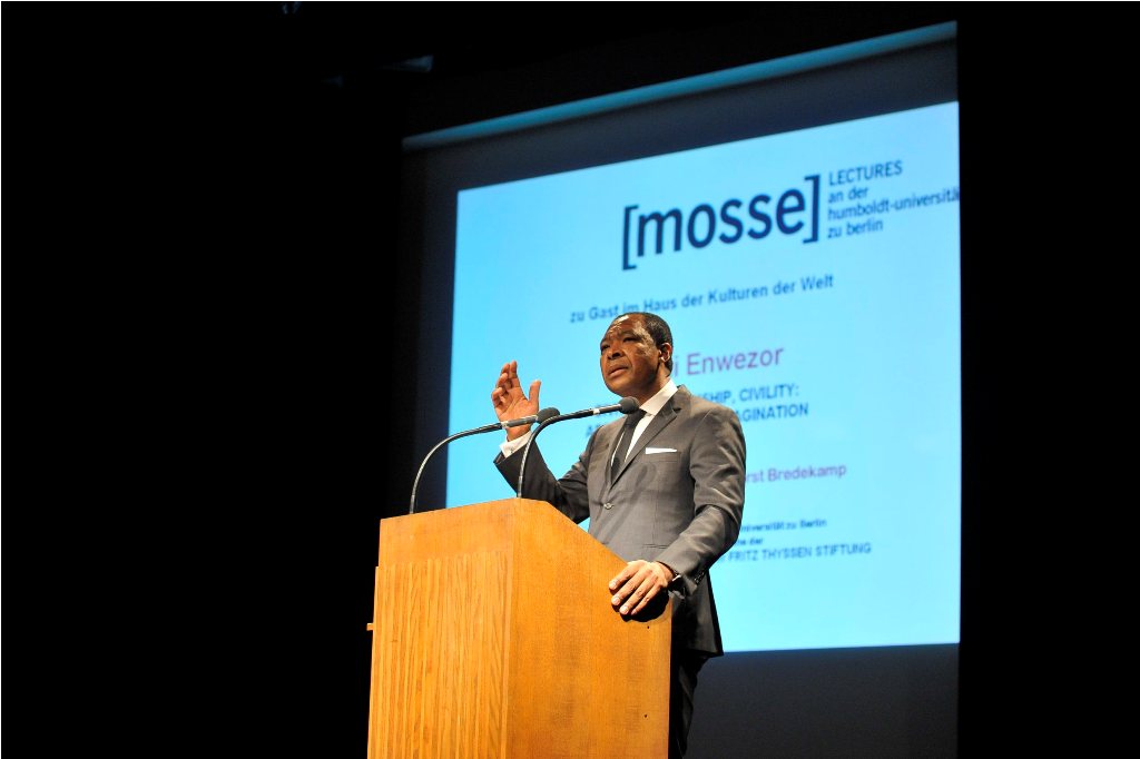 Enwezor lectures from the podium