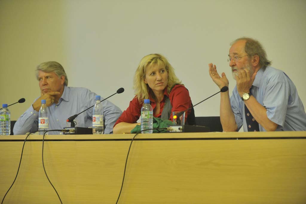 Gebauer, Geipel, and Schild address the audience