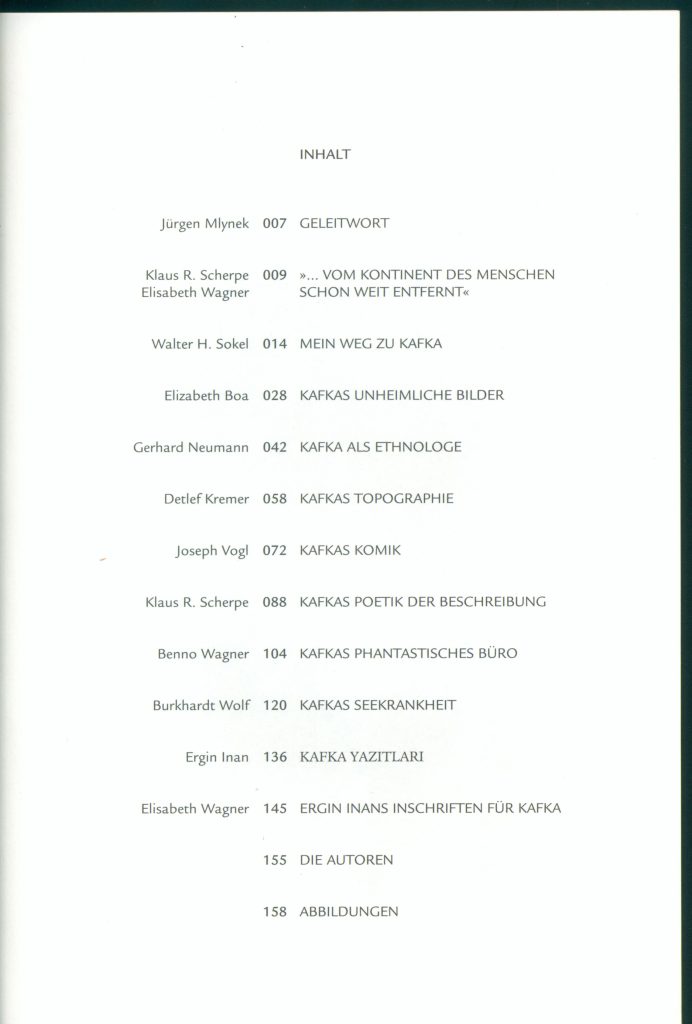 Table of Contents for Kontinent Kafka book