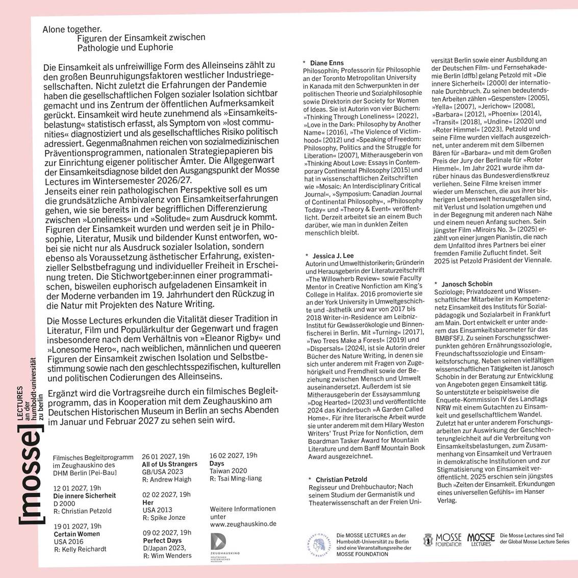 Mosse Lectures Humboldt University poster winter 2026/27 page 2